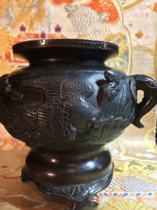 heavy Antique Chinese Bronze Censer Pot Phoenix Elephant handles 1900 2