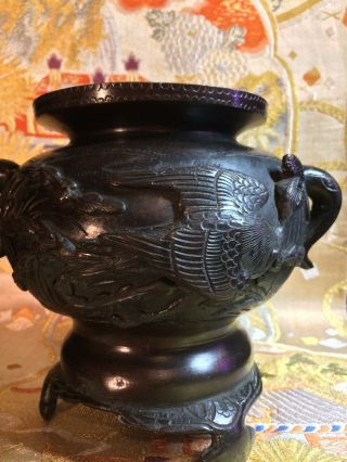 heavy Antique Chinese Bronze Censer Pot Phoenix Elephant handles 1900 3