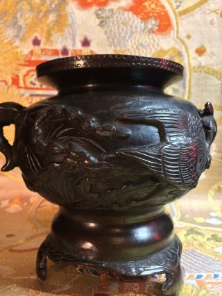 heavy Antique Chinese Bronze Censer Pot Phoenix Elephant handles 1900 4