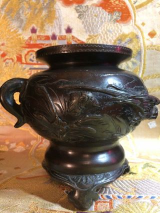 heavy Antique Chinese Bronze Censer Pot Phoenix Elephant handles 1900 5
