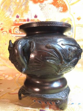 heavy Antique Chinese Bronze Censer Pot Phoenix Elephant handles 1900 6