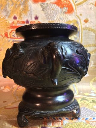 heavy Antique Chinese Bronze Censer Pot Phoenix Elephant handles 1900 7