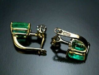 Vintage 4.  00 Ct Emerald & Diamond 14K Yellow Gold Over Solitaire Stud Earrings 2