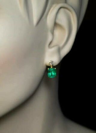Vintage 4.  00 Ct Emerald & Diamond 14K Yellow Gold Over Solitaire Stud Earrings 3