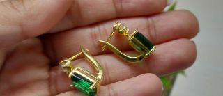 Vintage 4.  00 Ct Emerald & Diamond 14K Yellow Gold Over Solitaire Stud Earrings 4