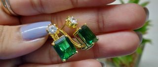 Vintage 4.  00 Ct Emerald & Diamond 14K Yellow Gold Over Solitaire Stud Earrings 5