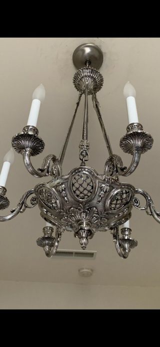 SPECTACULAR Rare Antique Bronze Chandelier With Silver Plate Finish 2