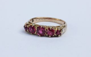 Antique Victorian 5 Stone Ruby Ring 1.  65 Ct 18ct Yellow Gold Ring Size : M
