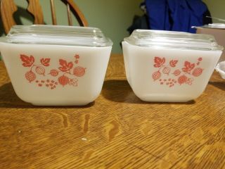 Vintage Pyrex Pink Gooseberry Refrigerator Dishes With Covers Set of 4 3