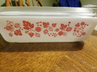 Vintage Pyrex Pink Gooseberry Refrigerator Dishes With Covers Set of 4 5