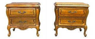 Pair Hickory French Provincial Chests Nightstands Cabinets End Side Tables Sofa