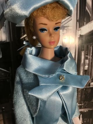 1964 Vintage Barbie 8 Blonde Ponytail With Ooak Fashion Luncheon In Blue