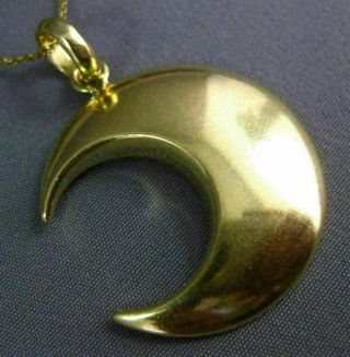 Estate Extra Large 14kt Yellow Gold 3d Classic Crescent Moon Fun Pendant