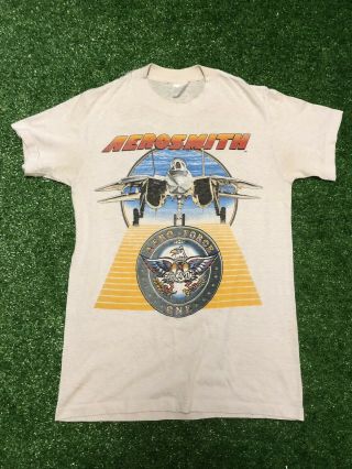 Vintage 1986 Aerosmith Done With Mirrors Graphic Band T - Shirt Size Med White