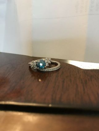 Rare Radiated Blue Crown Of Light Cut 1.  5ct Engagement Ring & Matching Band Set