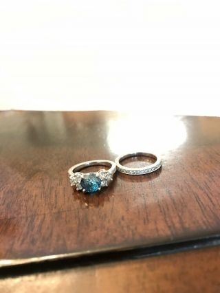 Rare Radiated Blue Crown of Light Cut 1.  5ct Engagement Ring & Matching Band Set 3