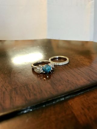 Rare Radiated Blue Crown of Light Cut 1.  5ct Engagement Ring & Matching Band Set 4