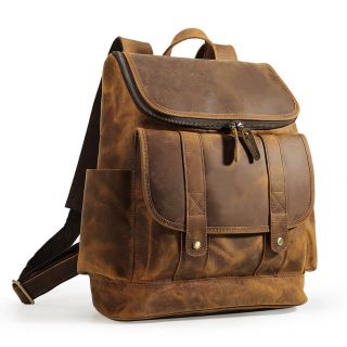 Vintage Large Mens Leather 15.  6  Laptop Backpack Travel Outdoor Handbag Book Bag