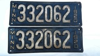 Antique 1920 Matching Pair Minnesota License Plates.