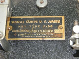 Vintage WW II Signal Corps U.  S.  Arms Vibroplex J36 Telegraph Key 1942 