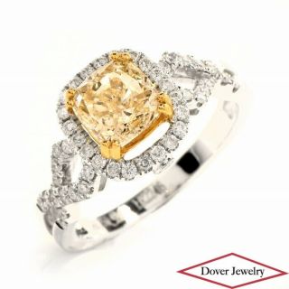 Estate 2.  55cts Natural Yellow & White Diamond 18k White Gold Engagement Ring Nr