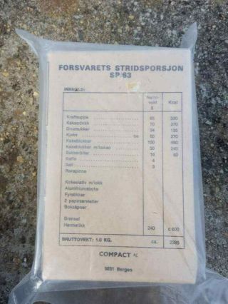 Vintage Norwegian Army Sp 63 Field Ration / Mre Rare