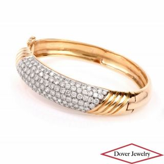 Estate 9.  35ct Diamond 14K Gold Wide Bangle Bracelet 54.  7 Grams NR 3