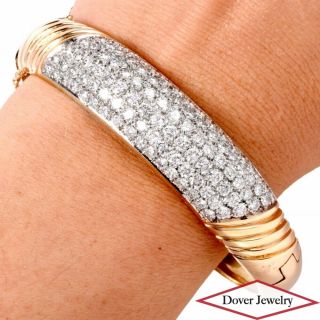 Estate 9.  35ct Diamond 14K Gold Wide Bangle Bracelet 54.  7 Grams NR 6