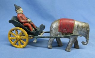Rare Vintage Antique Cast Iron Elephant Pulling Cart W/removable Driver Vgc