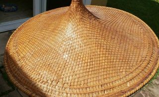 Vintage Asian Conical Hat Bamboo Straw Chinese Coolie Rice Paddy Farmer 