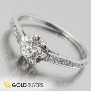 1920s Antique Art - Deco Platinum Diamond Engagement Ring Size 7 - 0.  60ctw