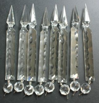 8 Crystal Spear Vtg 6  Chandelier Lamp Part Victorian Glass Luster Prisms