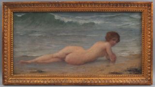 Antique Charles A Lenoir French Impressionist Nude Woman Beach Oil Painting Nr