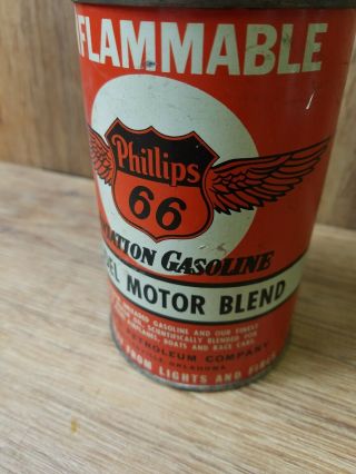 Vintage Phillips 66 Aviation Gasoline Model Motor Blend.  Empty.  Cone Top 9