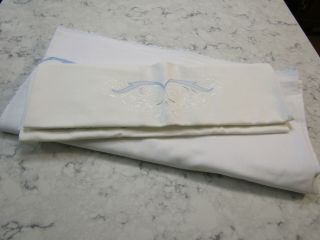 Vintage Bassetti Italian Cotton Queen Size Flat Sheet & Pair Pillow Shams - Bnwots
