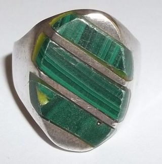 Vintage Sterling Silver Inlaid Malachite Oval Men 