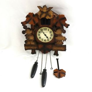 Vtg Mickey Mouse & Minnie German Style Wood Cuckoo Wall Clock 2