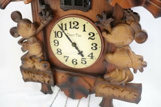 Vtg Mickey Mouse & Minnie German Style Wood Cuckoo Wall Clock 5