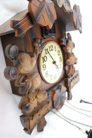 Vtg Mickey Mouse & Minnie German Style Wood Cuckoo Wall Clock 6