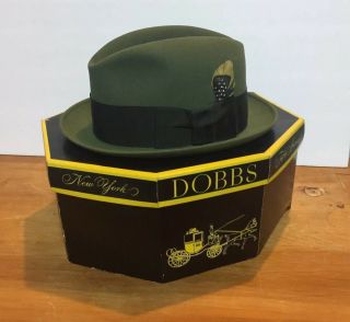 Vintage Dobbs Fifth Avenue Green Felt Fedora 7 3/8 Long Oval Mens & Box