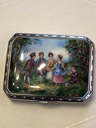 Antique 20hc Continental Solid Silver&painted Enamel Snuff Box C.  1920