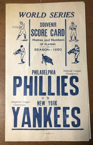 Vtg Rare 1950 World Series Souvenir Scorecard Ny Yankees Vs.  Phillies Dimaggio
