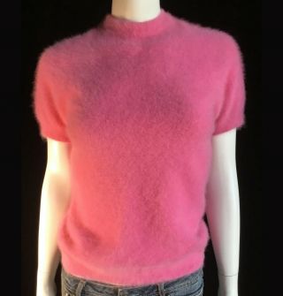 Fuzzy 75 Angora Sweater Vintage Parkhurst Pink Short - Sleeve Pullover 34 " - Bust