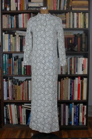 Vintage 60s Crochet Lace Gown Wedding Dress Boho Hippie Prairie Full Length Xs