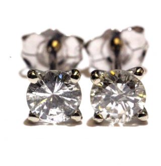 14k White Gold.  64ct Si3 H Round Diamond Stud Earrings Estate Vintage