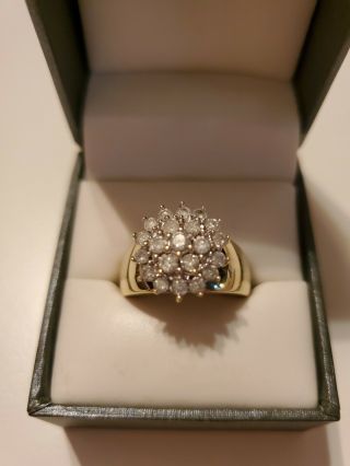 Estate Vintage 10k Yellow Gold.  75 Ct Natural Diamond Cluster Ring (wide Band)