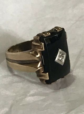 Estate Vintage 10k Solid Gold Onyx Diamond Cocktail Ring Size 9 7.  6 Grams