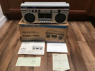 1980’s Vintage Nos Crown Csc - 130 Boom Box Stereo Radio Cassette Recorder Player