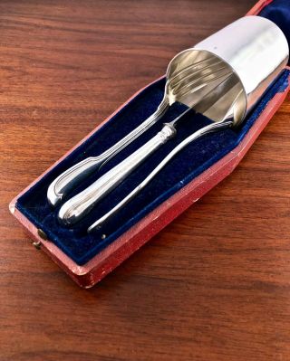(4) Rare Pierre Queille French 950 Sterling Silver Traveling Cutlery Set 1834 - 46
