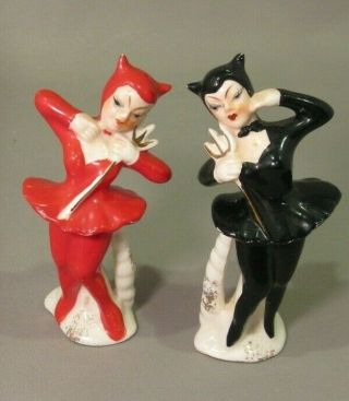 Vintage She Devils,  Dancing In Costume,  Halloween,  Japan Salt & Pepper Shakers